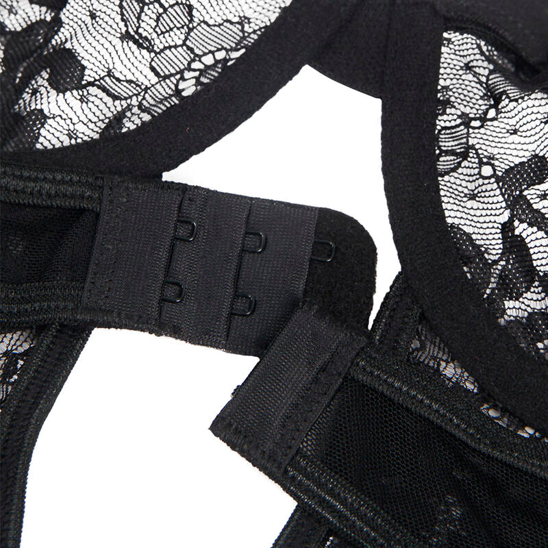 Subblime - Teddy mit Strumpfband mit Spitzendetail und Streifen Schwarz S/M