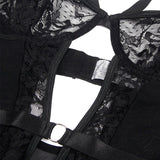 Subblime - Teddy mit Strumpfband mit Spitzendetail und Streifen Schwarz L/XL