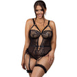 Subblime - Teddy mit Strumpfband mit Spitzendetail und Streifen Schwarz L/XL