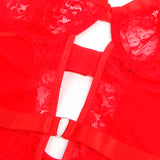 Subblime - Teddy mit Strumpfband mit Spitzendetail und Streifen Rot S/M