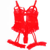 Subblime - Teddy mit Strumpfband mit Spitzendetail und Streifen Rot S/M