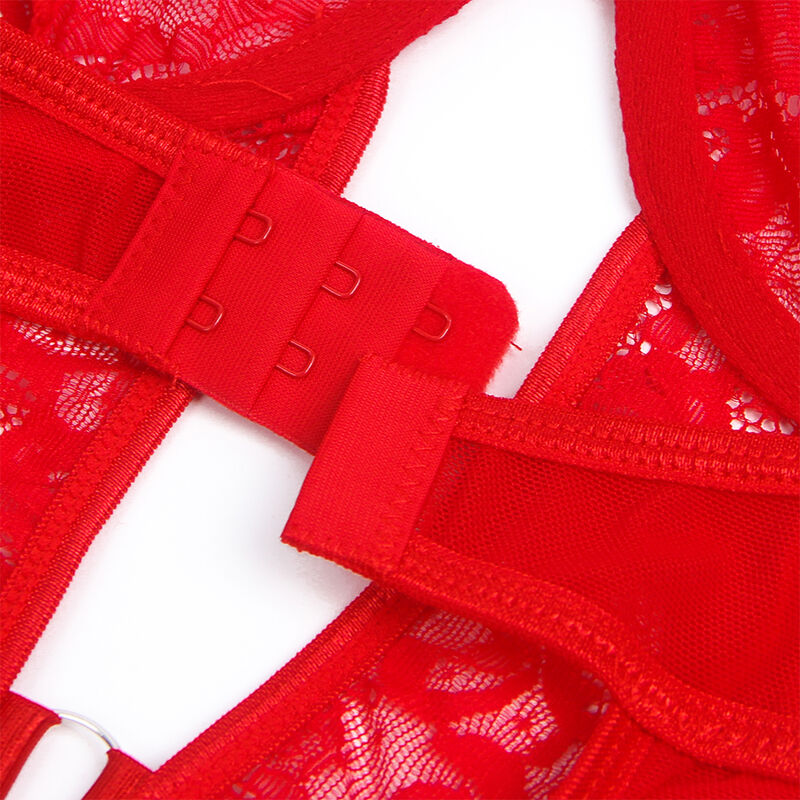Subblime - Teddy mit Strumpfband mit Spitzendetail und Streifen Rot S/M