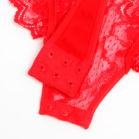 Subblime - Teddy mit Strumpfband mit Spitzendetail und Streifen Rot L/XL