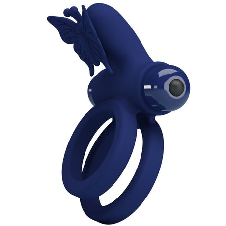 Pretty Love - Jamele Doppelring mit Vibration & Schmetterlingstimulator Blau