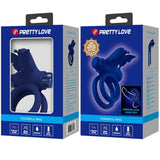 Pretty Love - Jamele Doppelring mit Vibration & Schmetterlingstimulator Blau