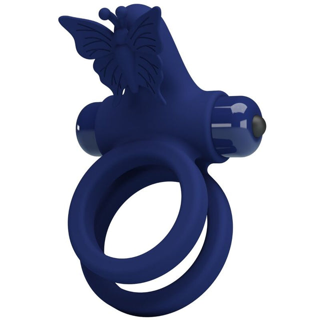 Pretty Love - Jamele Doppelring mit Vibration & Schmetterlingstimulator Blau