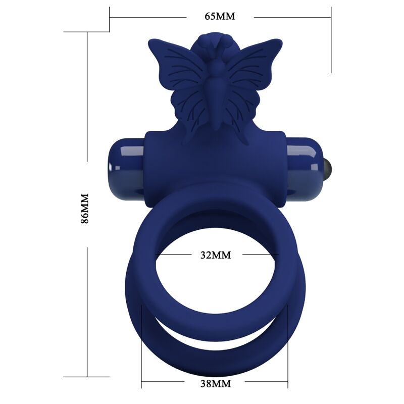 Pretty Love - Jamele Doppelring mit Vibration & Schmetterlingstimulator Blau