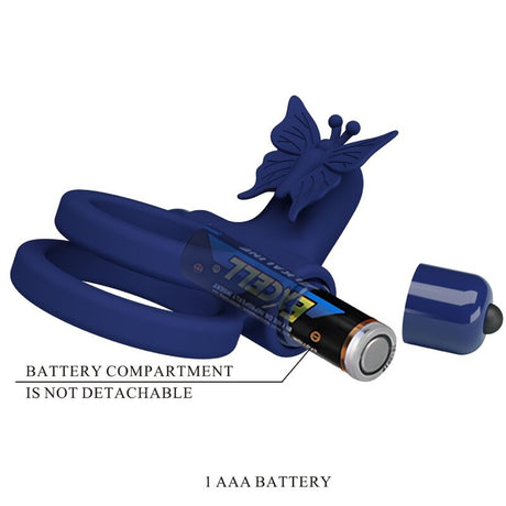 Pretty Love - Jamele Doppelring mit Vibration & Schmetterlingstimulator Blau