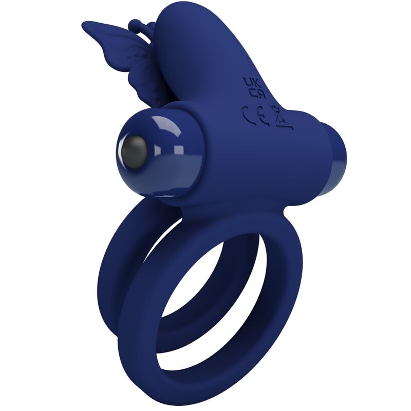 Pretty Love - Jamele Doppelring mit Vibration & Schmetterlingstimulator Blau