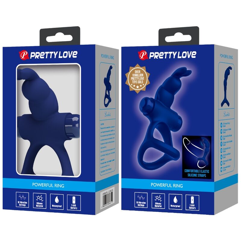 Pretty Love - Luchito Doppelvibrierender Ring Kaninchen Blau