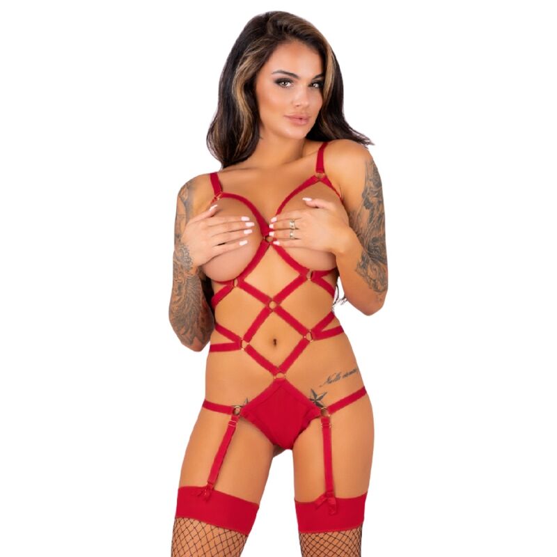 Livco Corsetti Fashion - Thiara Lc 20213 Set Body + Strümpfe Rot L/XL