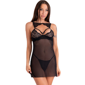 Livco Corsetti Fashion - Krolina Lc 90734 Chemise + Tanga Schwarz S/M