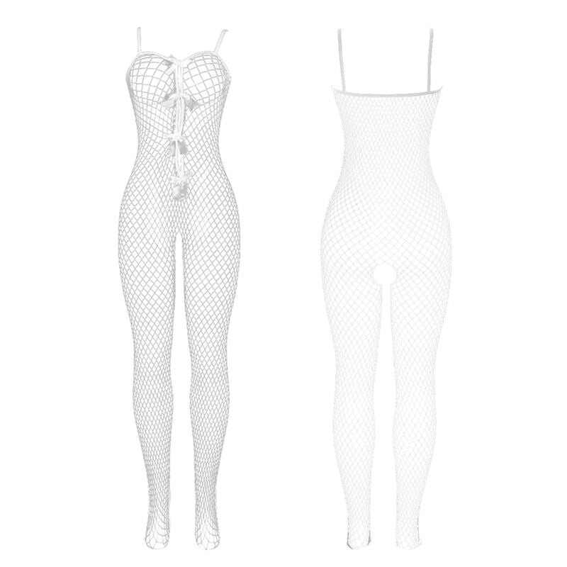 Subblime - 951740 Bodystocking Weisses Netz mit Schleifen im Schritt Eine Grösse