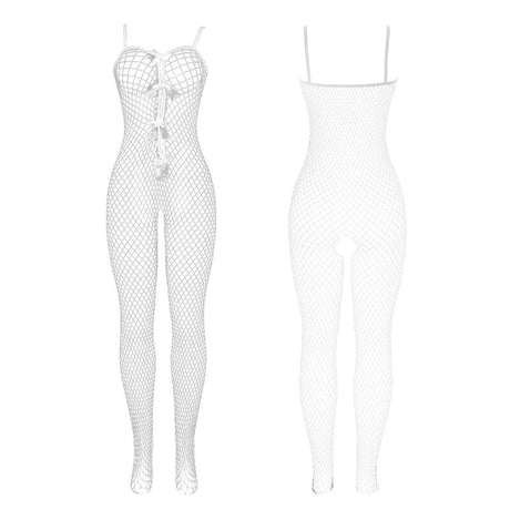 Subblime - 951740 Bodystocking Weisses Netz mit Schleifen im Schritt Eine Grösse