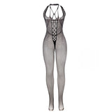 Subblime - 951788 Langer Netz-Bodystocking mit Riemen auf Brust und Rücken Schwarz Eine Grösse