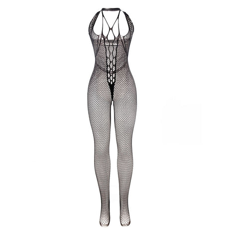Subblime - 951788 Langer Netz-Bodystocking mit Riemen auf Brust und Rücken Schwarz Eine Grösse