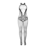 Subblime - 951801 Bodystocking aus Netz und Spitze mit Oberem Ausschnitt Schwarz Eine Grösse