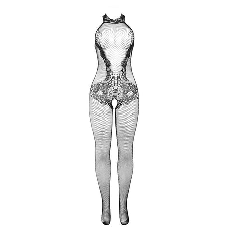 Subblime - 951801 Bodystocking aus Netz und Spitze mit Oberem Ausschnitt Schwarz Eine Grösse