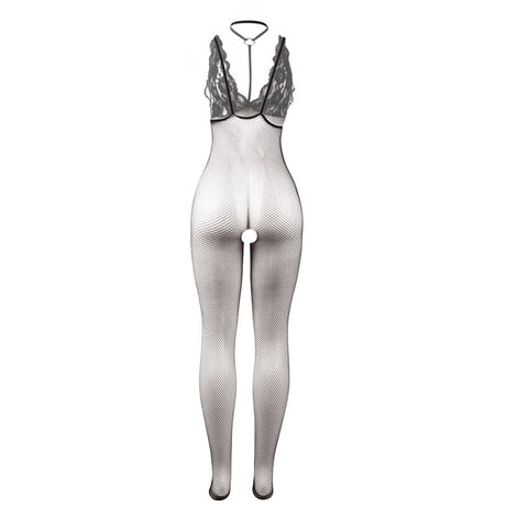 Subblime - 951993 Schwarz Transparenter Netz-Bodystocking mit Schrittfreiem Unterteil Eine Grösse
