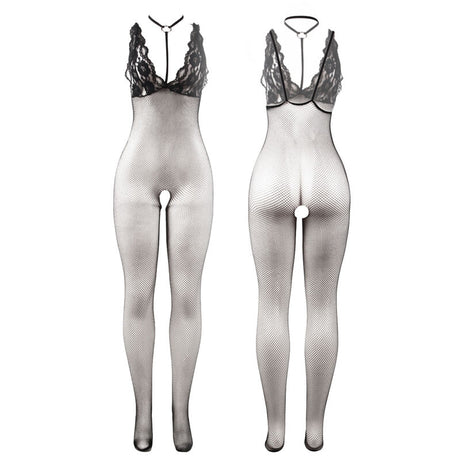 Subblime - 951993 Schwarz Transparenter Netz-Bodystocking mit Schrittfreiem Unterteil Eine Grösse