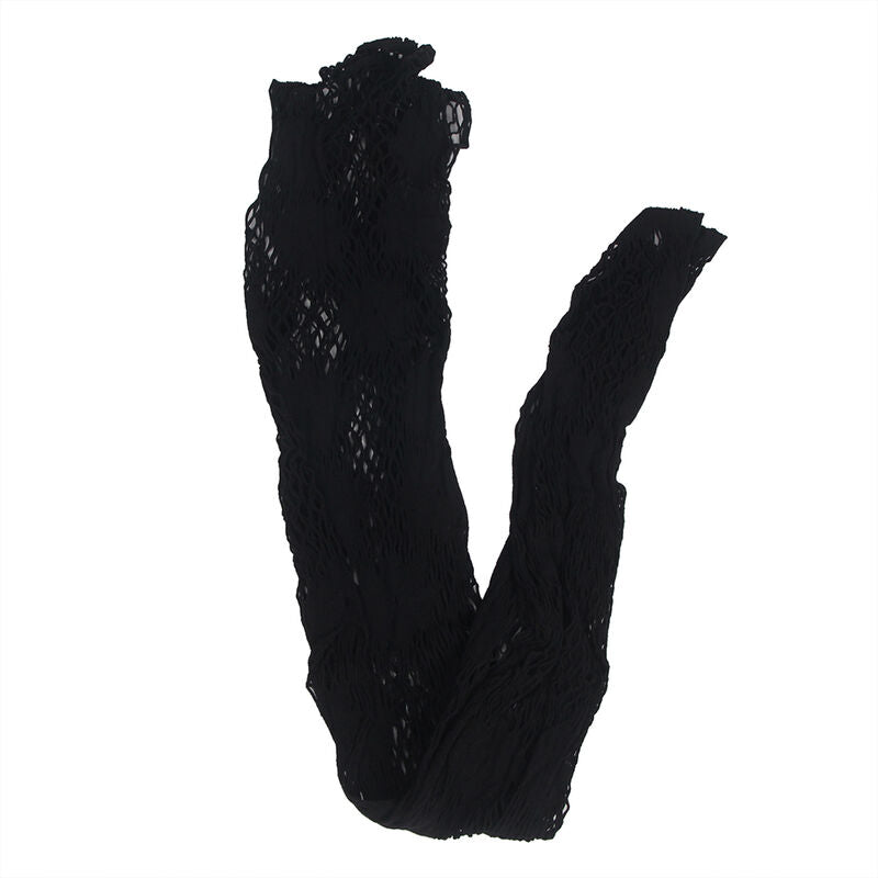 Subblime - 952129 Netz-Bodystocking mit Kleiddesign und Blumendetails Schwarz Eine Grösse