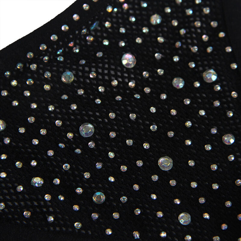 Subblime - 952174 Netz-Bodystocking mit Handschuhen und Diamanten Schwarz Eine Grösse