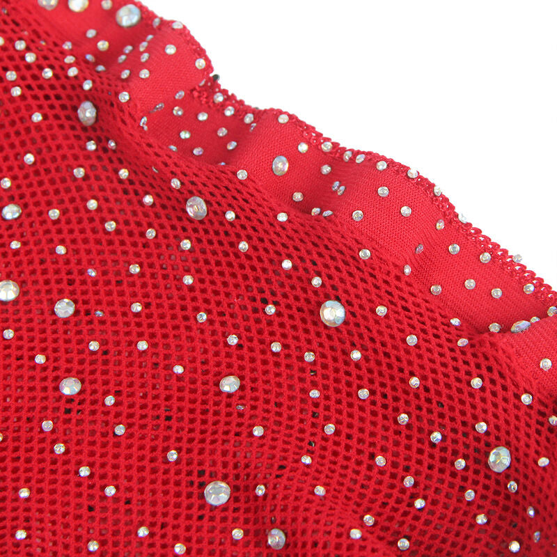 Subblime - 952181 Netz-Bodystocking mit Handschuhen und Diamanten Rot Eine Grösse