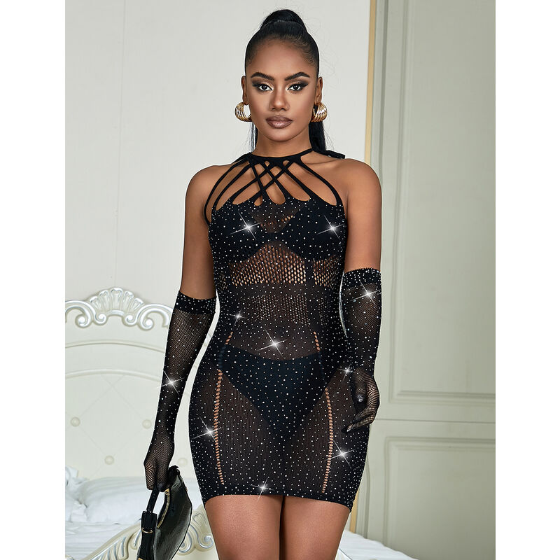 Subblime - 952235 Netzkleid mit Strass Schwarz Einheitsgrösse