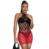Subblime - 952242 Roter und Schwarzer Kleid aus Elastischem Netz mit Abgeschnittenem Degrad Eine Grösse