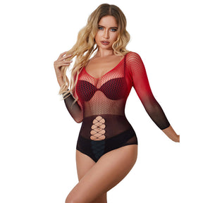 Subblime - 952259 Roter und Schwarzer Kleid mit Langen Rmeln und Elastischem Netzverlauf Eine Grösse