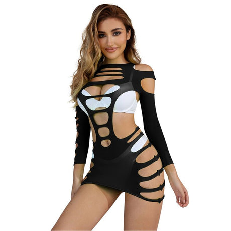 Subblime - 952266 Langrmeliger Elastischer Netz-Kleid Schwarz Eine Grösse