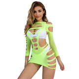 Subblime - 952280 Grün Langrmeliger Elastischer Netz-Kleid Eine Grösse