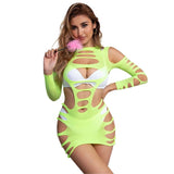 Subblime - 952280 Grün Langrmeliger Elastischer Netz-Kleid Eine Grösse