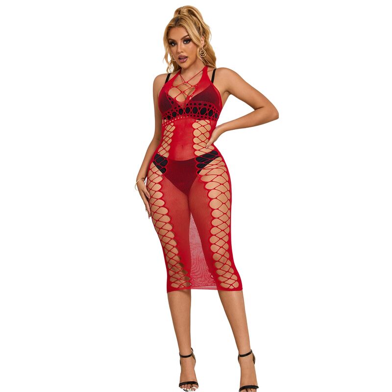 Subblime - 952327 Langes Rotes Netz-Kleid Eine Grösse