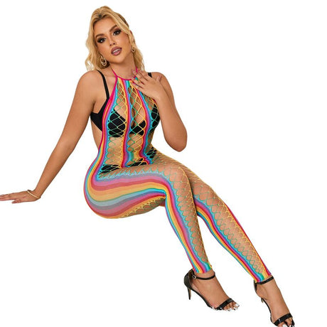 Subblime - 952358 Rainbow Mesh Neckholder-Bodystocking XS/M