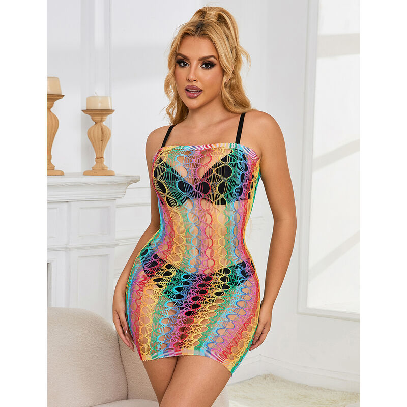 Subblime - 952365 Rainbow Netz-Kleid mit Freien Schultern Eine Grösse
