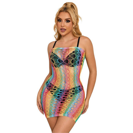 Subblime - 952365 Rainbow Netz-Kleid mit Freien Schultern Eine Grösse