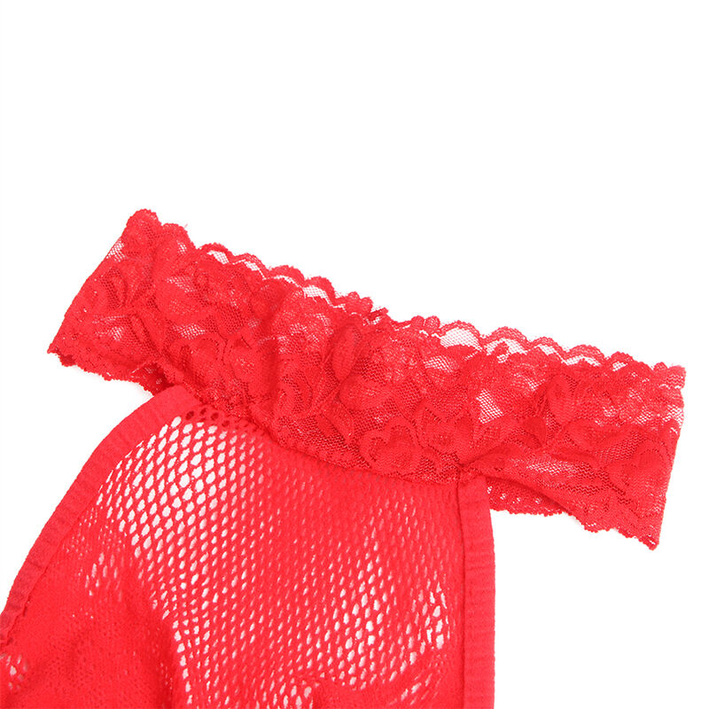 Subblime - 952372 Bodystocking aus Netz und Spitze mit Hoher Hals und ohne Schritt Rot Eine Grösse