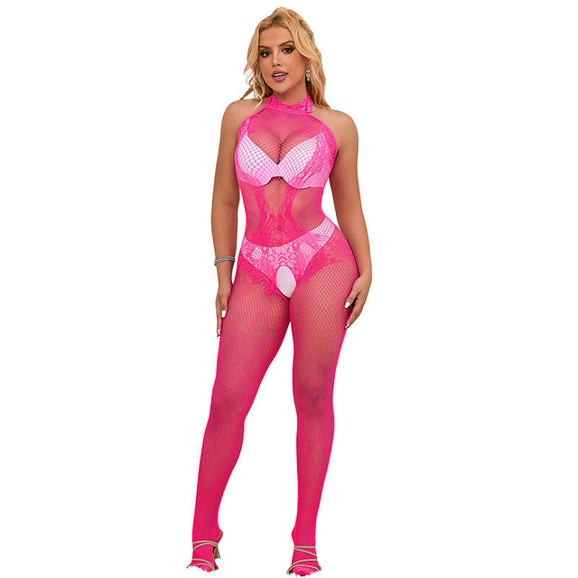Subblime - 952389 Bodystocking mit Schnittfreiem Netz und Spitze mit Hohem Hals Eine Grösse