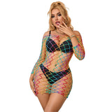 Subblime - 952426 Regenbogen-Kleid mit Langen Rmeln und Netz Eine Grösse