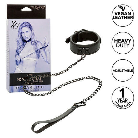 Calexotics - Nocturnal Halsband & Leine Leder Verstellbar Schwarz