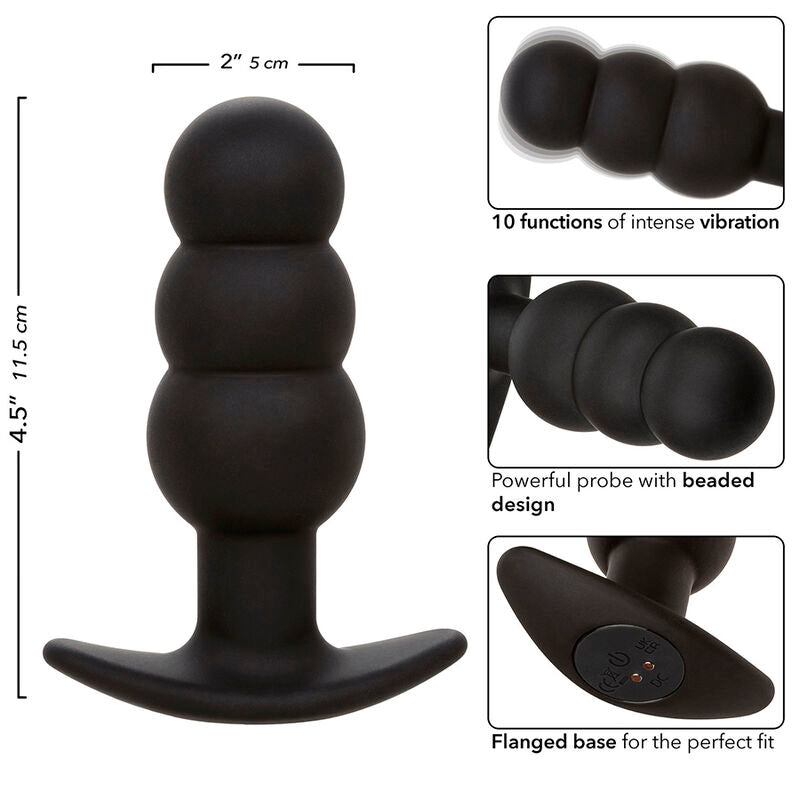 Calexotics - Rock Bottom Anal Plug mit Perlen 10 Vibrationen Silikon Schwarz