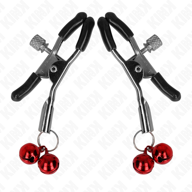 Nippelklemmen mit zwei roten Glöckchen Schwarz 6 cm