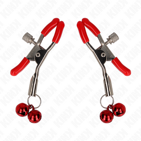 Nippelklemmen mit roten Griffen und zwei Glöckchen Rot 6 cm