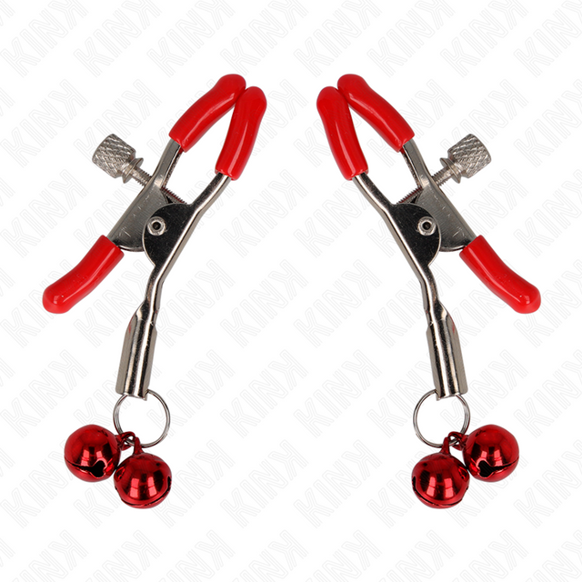 Nippelklemmen mit roten Griffen und zwei Glöckchen Rot 6 cm