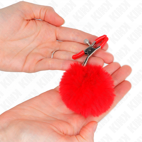 Kink - Kunstfellball-Nippelklammer Rot 6 cm