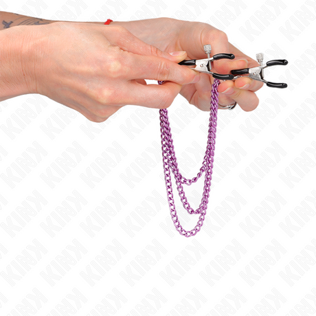 Kink - Nippelklemmen mit 3 Ketten Lila 20/23/28 cm