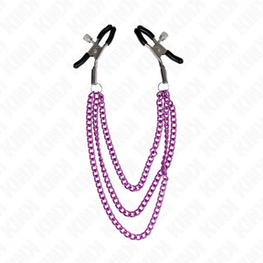 Nippelklemmen mit drei Ketten Lila 20 bis 28 cm