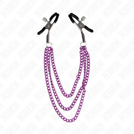 Kink - Nippelklemmen mit 3 Ketten Lila 20/23/28 cm