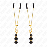 Kink - Goldene Dünne Nippelklemmen mit 3 Schwarzen Glasperlen 7 cm